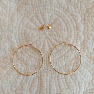 👂 Golden Hoops and Triangular Studs